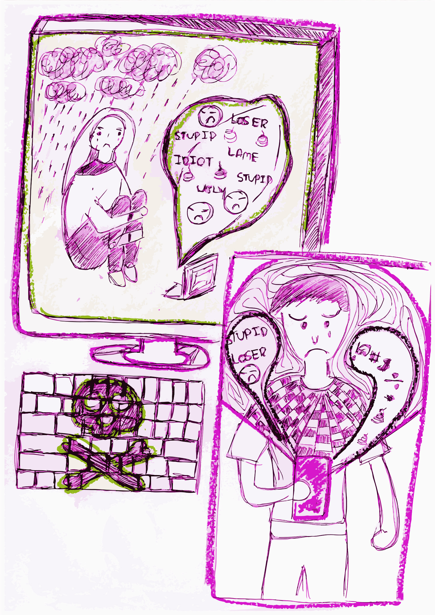 Cyberbullying vector illustration. Flat tiny web violence person
